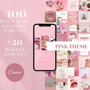 120 Pink Instagram Templates | Pink Social Media Templates| Canva Beauty Templates| Girly Instagram Post Templates | Engagement templates