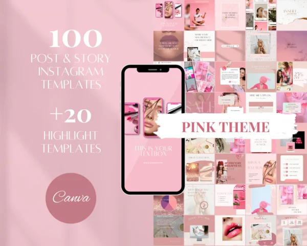 120 Pink Instagram Templates | Pink Social Media Templates| Canva Beauty Templates| Girly Instagram Post Templates | Engagement templates