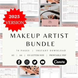 beautician Service Bundle Forms, Makeup Artist Planner, Make-Up Business Organizer, MUA Finance and Management Printable Planner, Editable