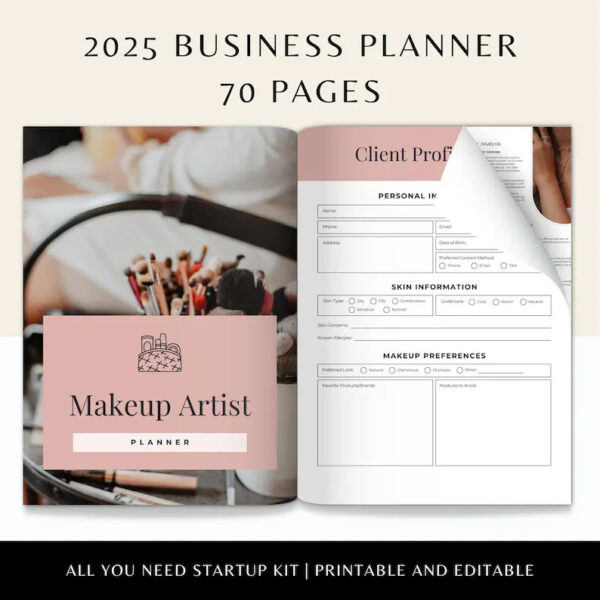 beautician Service Bundle Forms, Makeup Artist Planner, Make-Up Business Organizer, MUA Finance and Management Printable Planner, Editable - Image 4