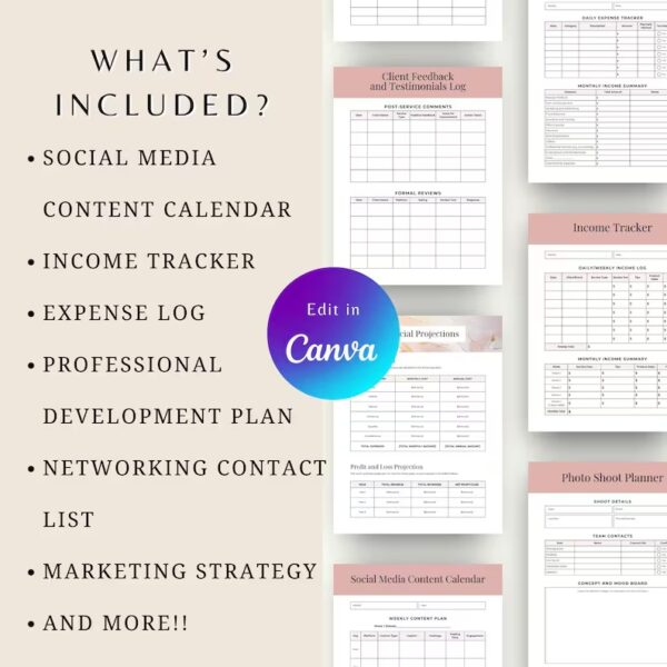 beautician Service Bundle Forms, Makeup Artist Planner, Make-Up Business Organizer, MUA Finance and Management Printable Planner, Editable - Image 6