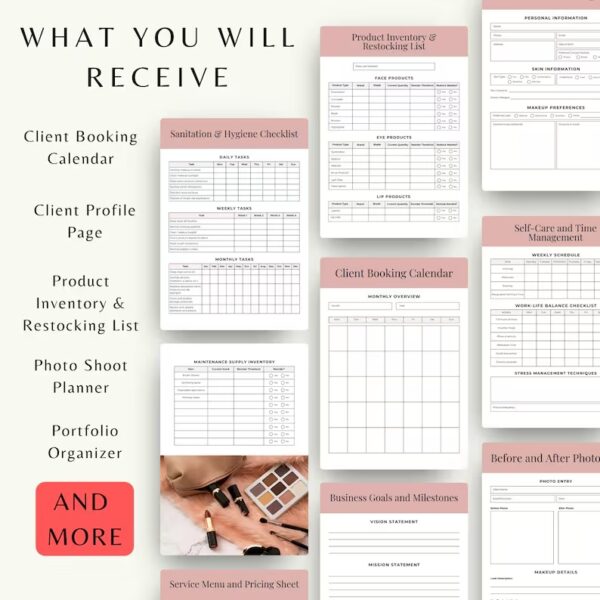 beautician Service Bundle Forms, Makeup Artist Planner, Make-Up Business Organizer, MUA Finance and Management Printable Planner, Editable - Image 7
