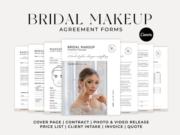 Bridal Makeup Artist Contract, Wedding Makeup Forms, Makeup Contract Agreement, Bridal Makeup Agreement, MUA Contract, Makeup Service Forms
