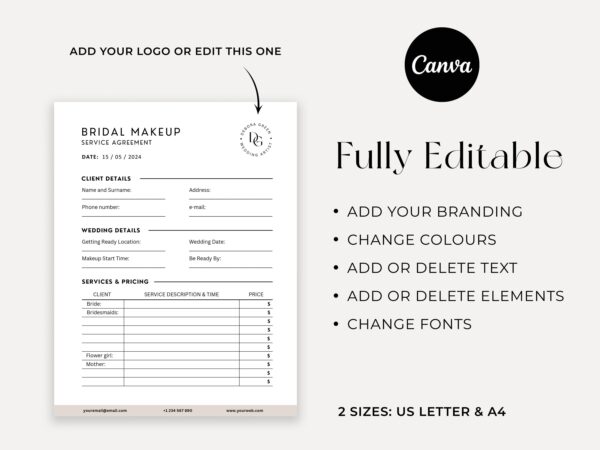 Bridal Makeup Artist Contract, Wedding Makeup Forms, Makeup Contract Agreement, Bridal Makeup Agreement, MUA Contract, Makeup Service Forms - Image 7