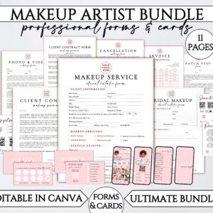 Makeup Artist Forms Bundle, Editable Bridal Makeup Artist Contract, Makeup Service Forms Template, Makeup Contract, Makeup IG Business Card